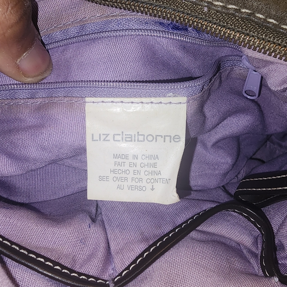 Liz Claiborne Olive Green Suede Shoulder Bag with Dark Brown Trim - Picture 9 of 9